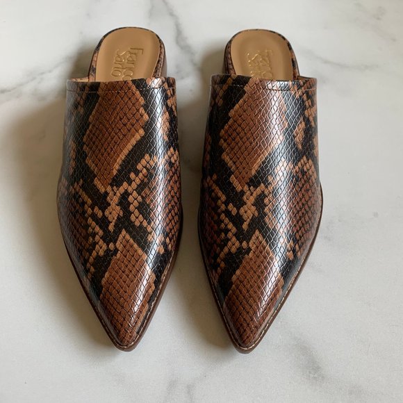 NEW Franco Sarto Rayna brown snakeskin point toe print mules Size 8.5 - Picture 5 of 8